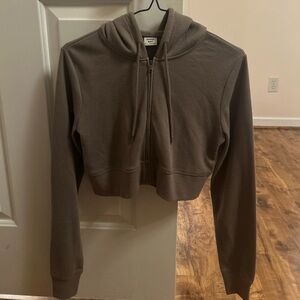 Sunday Best Taupe Waffle Knit Cropped Hoodie